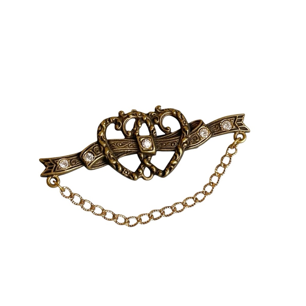 Anne Koplik Designs AKD Signed Victorian Style Heart Rhinestone Chain Brooch